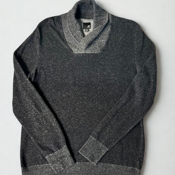 J. Ferrar Sweater Men's Large Black/Grey Pullover Long Sleeve Cowl Neck - Picture 1 of 6